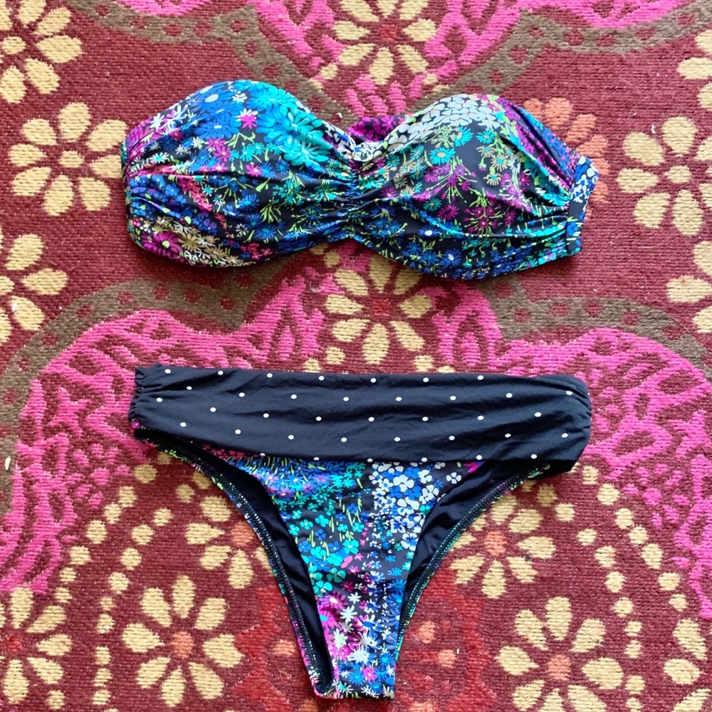 Vitamin A Swimsuit flowers and Polka dots Bandeau